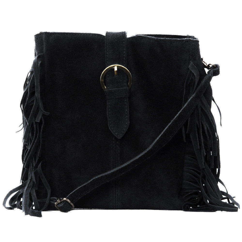Sac bandoulière en croûte de cuir CHEYENNE Noir