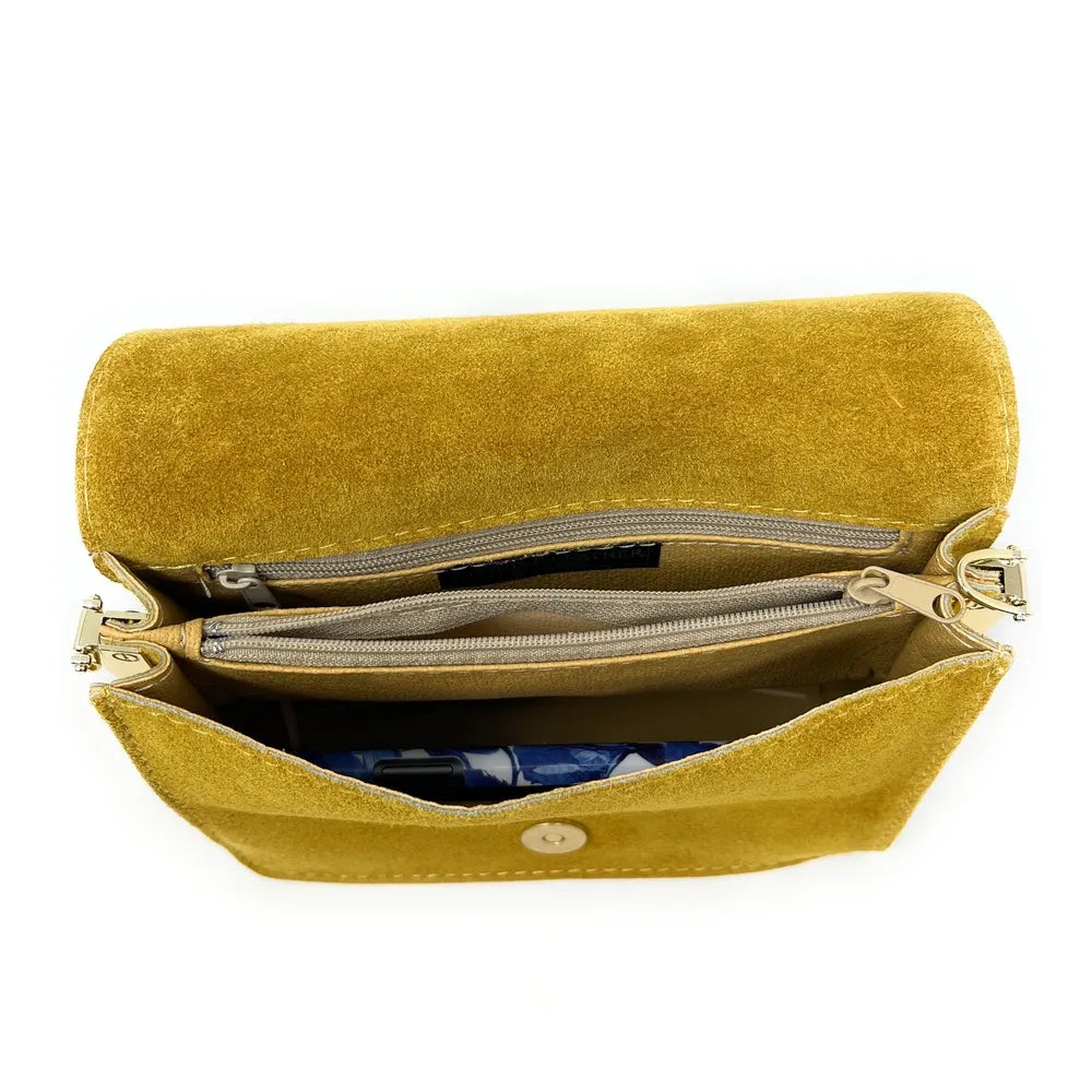 Sac bandoulière en croûte de cuir LITTLE ITALY Jaune Moutarde