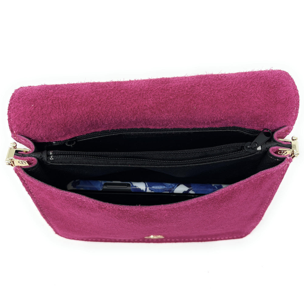 Sac bandoulière en croûte de cuir LITTLE ITALY Rose fuchsia