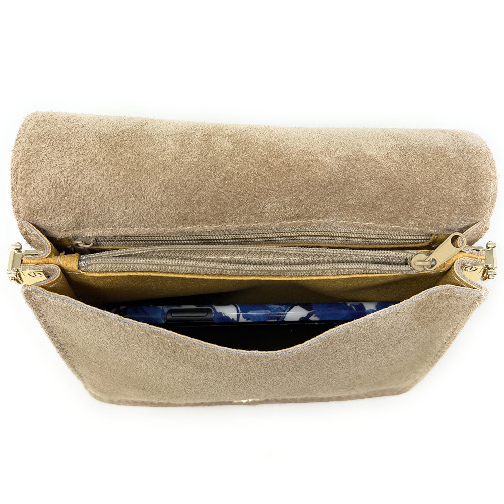 Sac bandoulière en croûte de cuir LITTLE ITALY Taupe clair