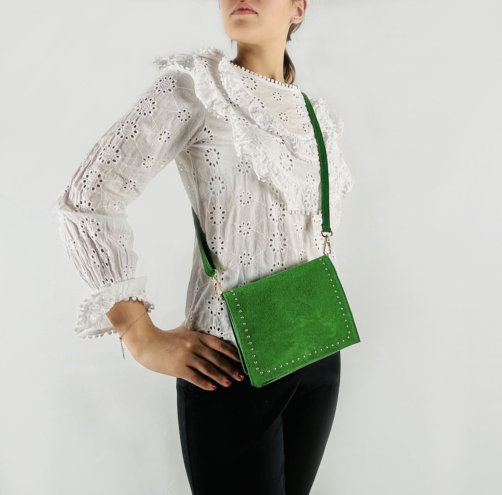 Sac bandoulière en croûte de cuir LITTLE ITALY Vert anglais