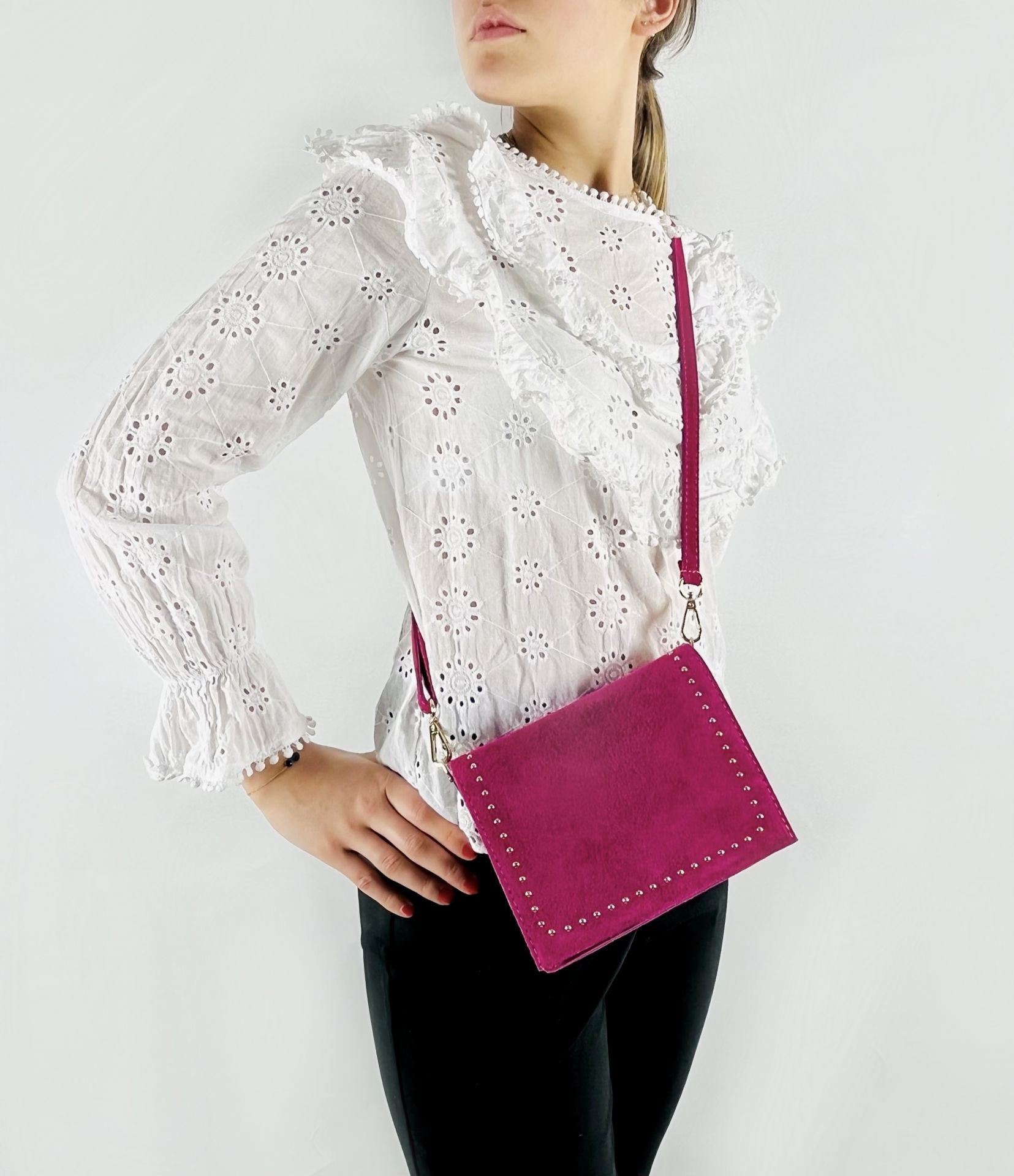 Sac bandoulière en croûte de cuir LITTLE ITALY Rose fuchsia