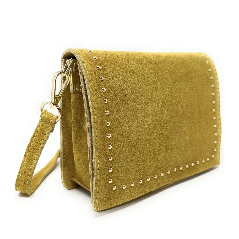 Sac bandoulière en croûte de cuir LITTLE ITALY Jaune Moutarde