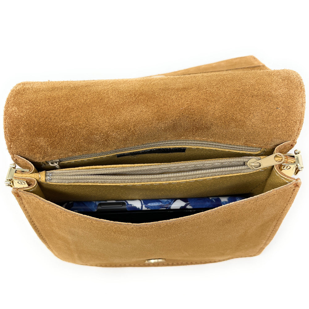 Sac bandoulière en croûte de cuir LITTLE ITALY Camel