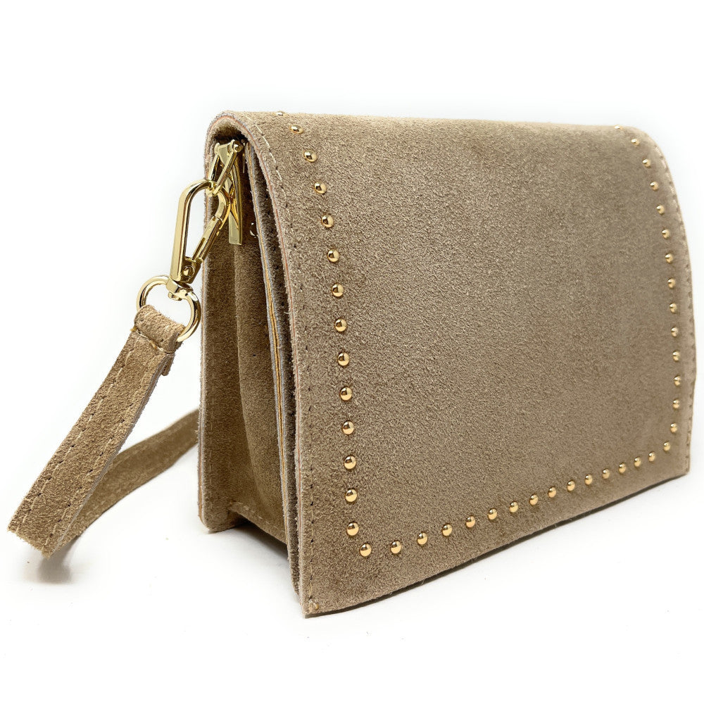 Sac bandoulière en croûte de cuir LITTLE ITALY Taupe clair