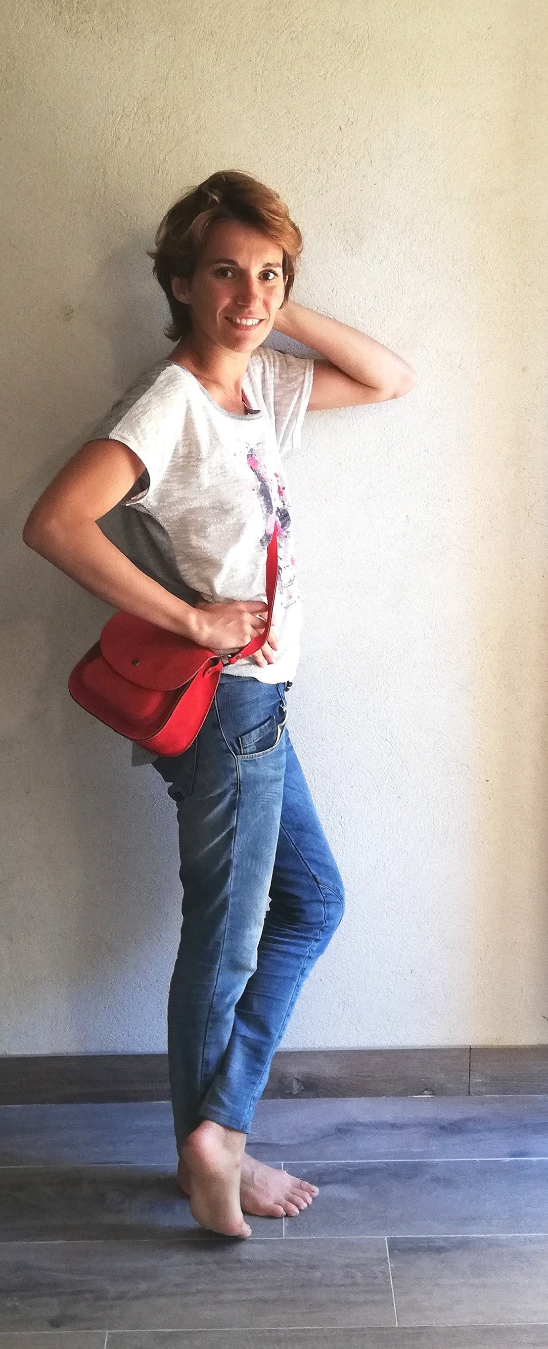 Sac bandoulière en croûte de cuir PACHUCA Rouge garance