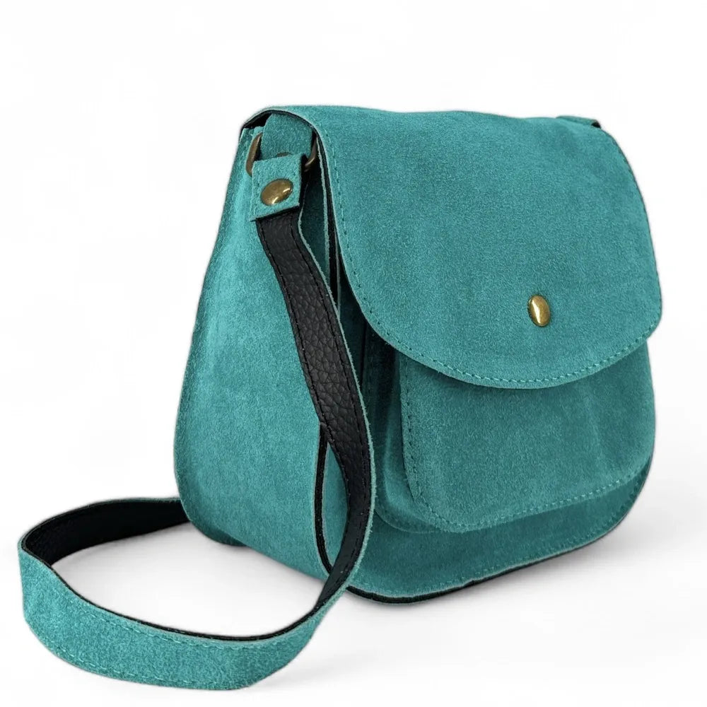 Sac bandoulière en croûte de cuir PACHUCA Bleu turquoise