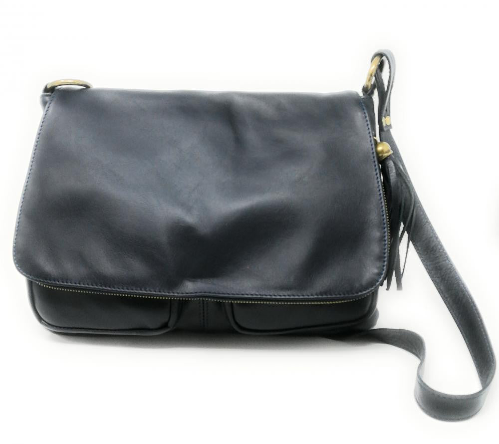 Sac bandoulière en cuir lisse AVRIL Bleu marine