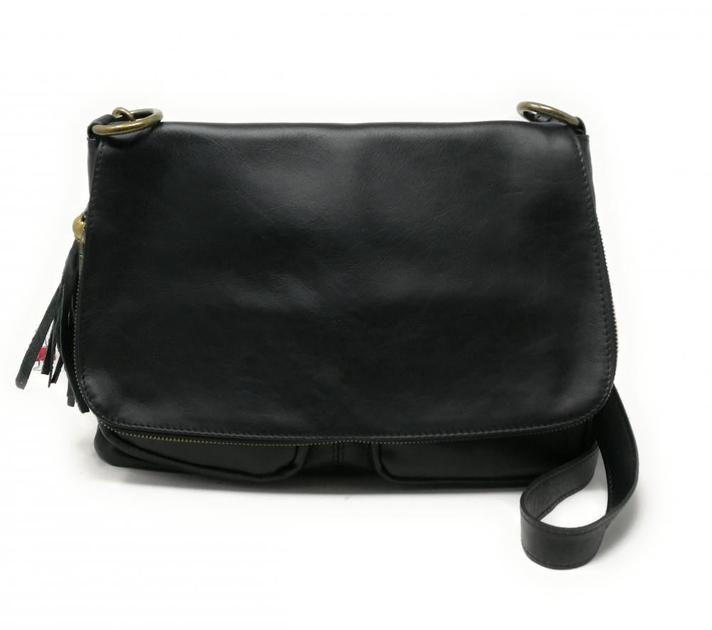 Sac bandoulière en cuir lisse AVRIL Noir