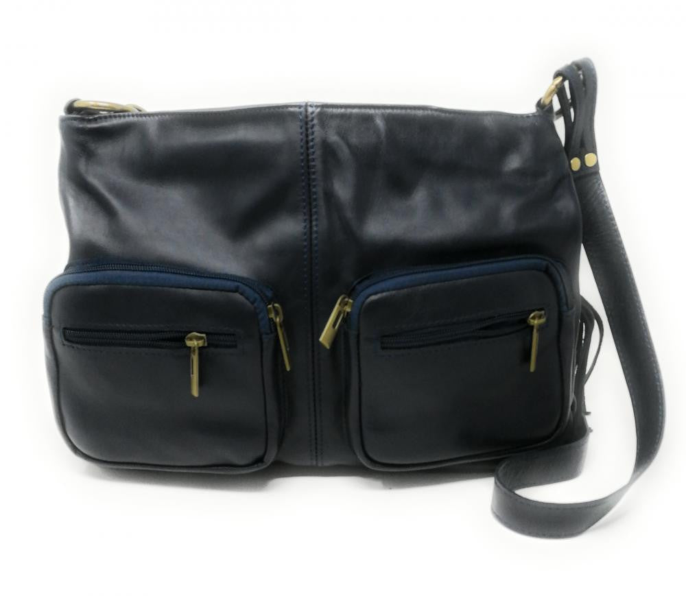 Sac bandoulière en cuir lisse AVRIL Bleu marine
