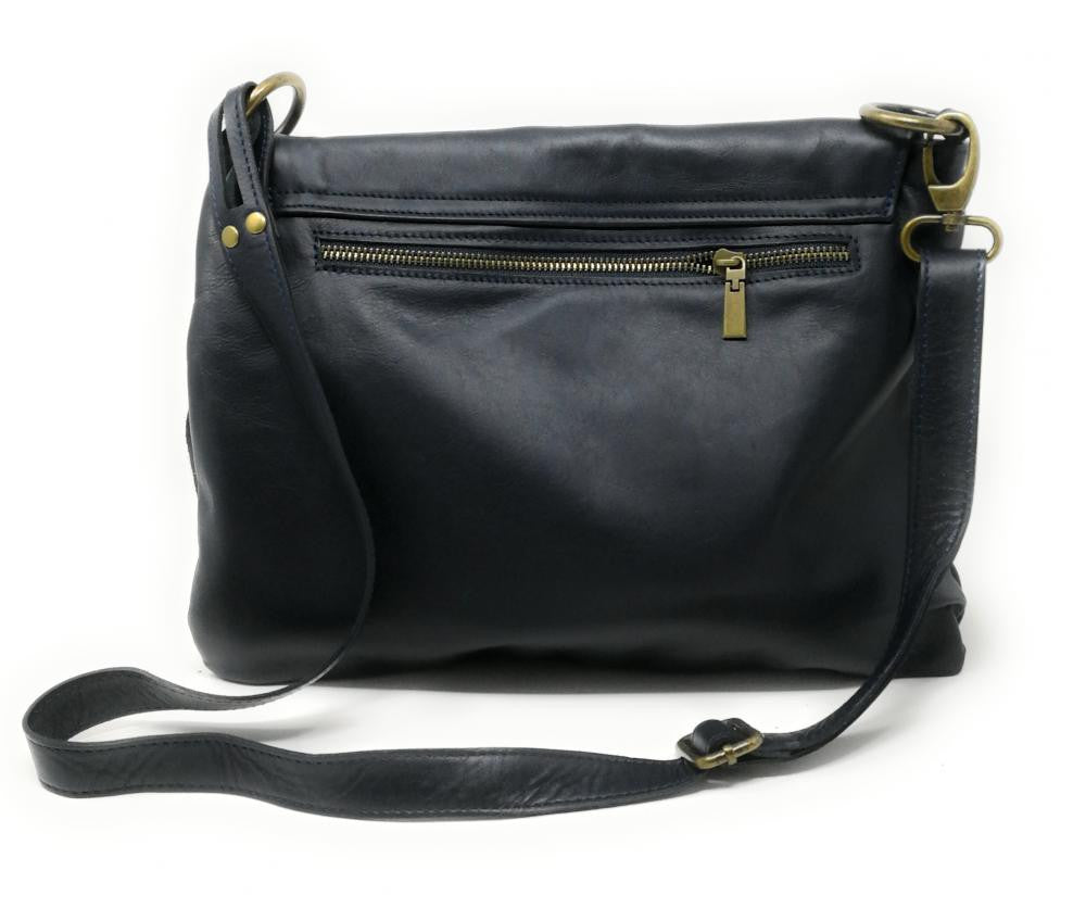 Sac bandoulière en cuir lisse AVRIL Bleu marine