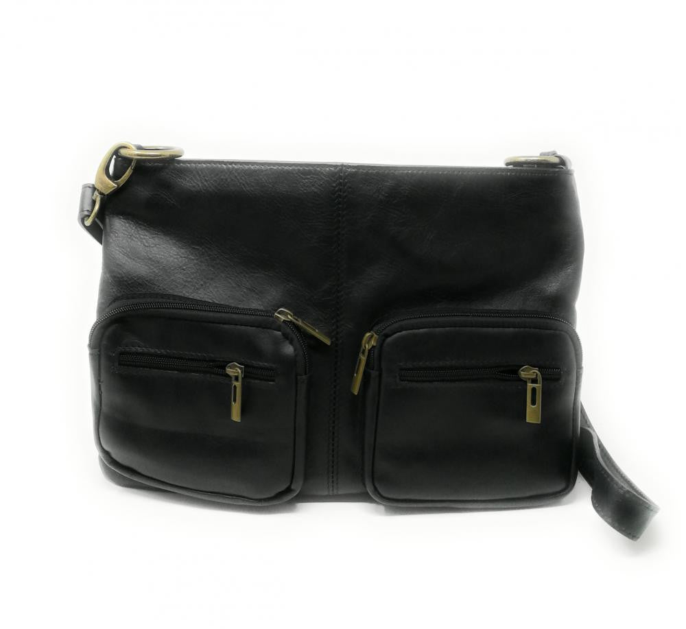 Sac bandoulière en cuir lisse AVRIL Noir