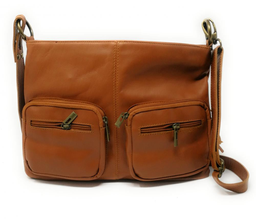 Sac bandoulière en cuir lisse AVRIL Cognac
