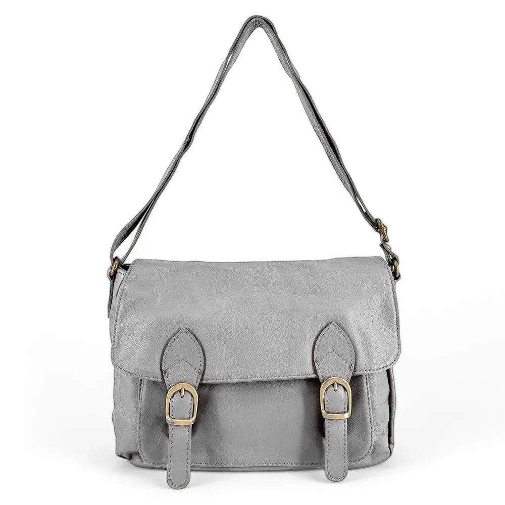 Sac bandoulière en cuir lisse BUFFALO Gris perle