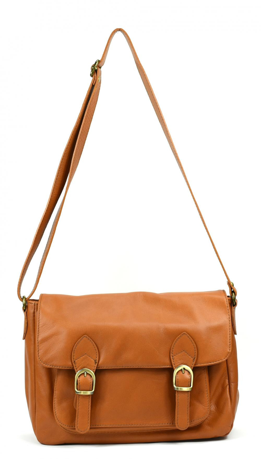 Sac bandoulière en cuir lisse BUFFALO Cognac