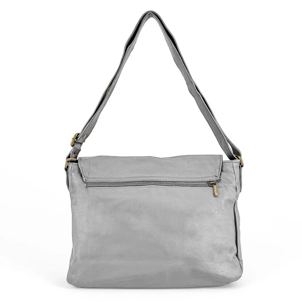 Sac bandoulière en cuir lisse BUFFALO Gris perle