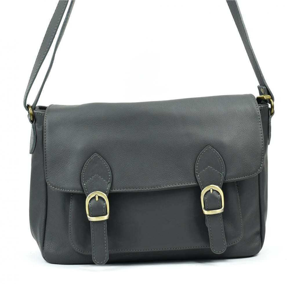 Sac bandoulière en cuir lisse BUFFALO Gris foncé