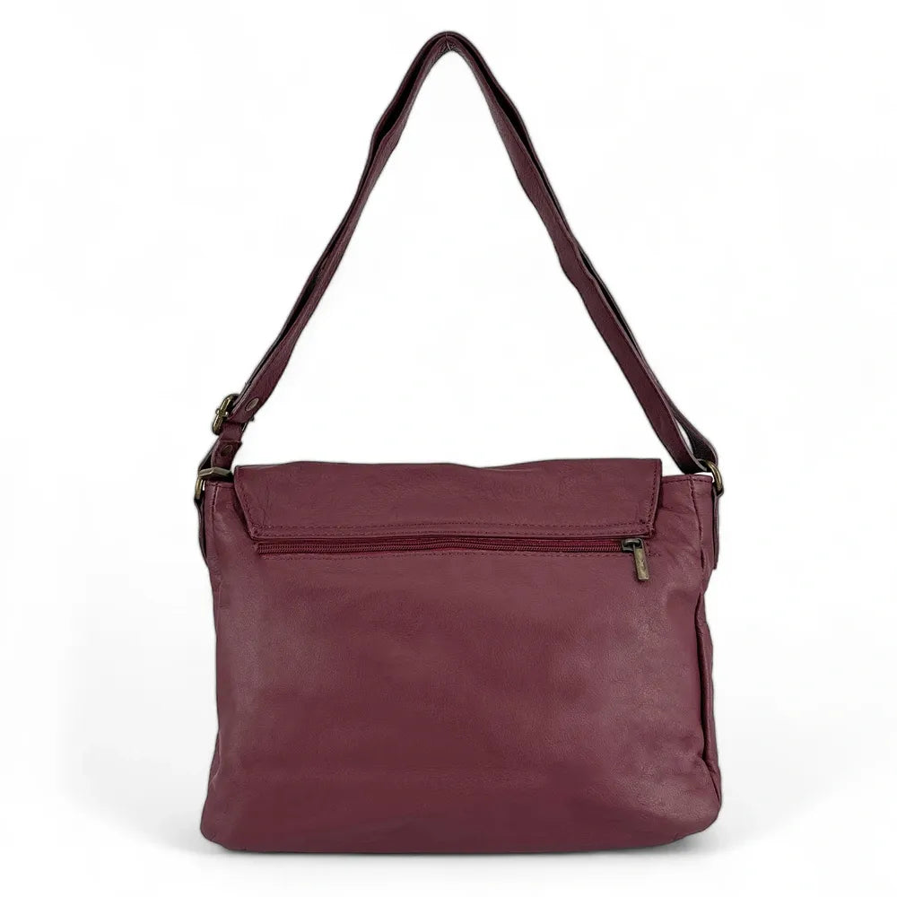 Sac bandoulière en cuir lisse BUFFALO Rouge bordeaux