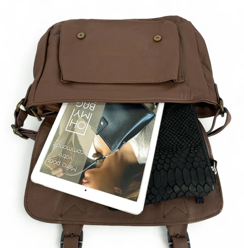 Sac bandoulière en cuir lisse BUFFALO Taupe foncé