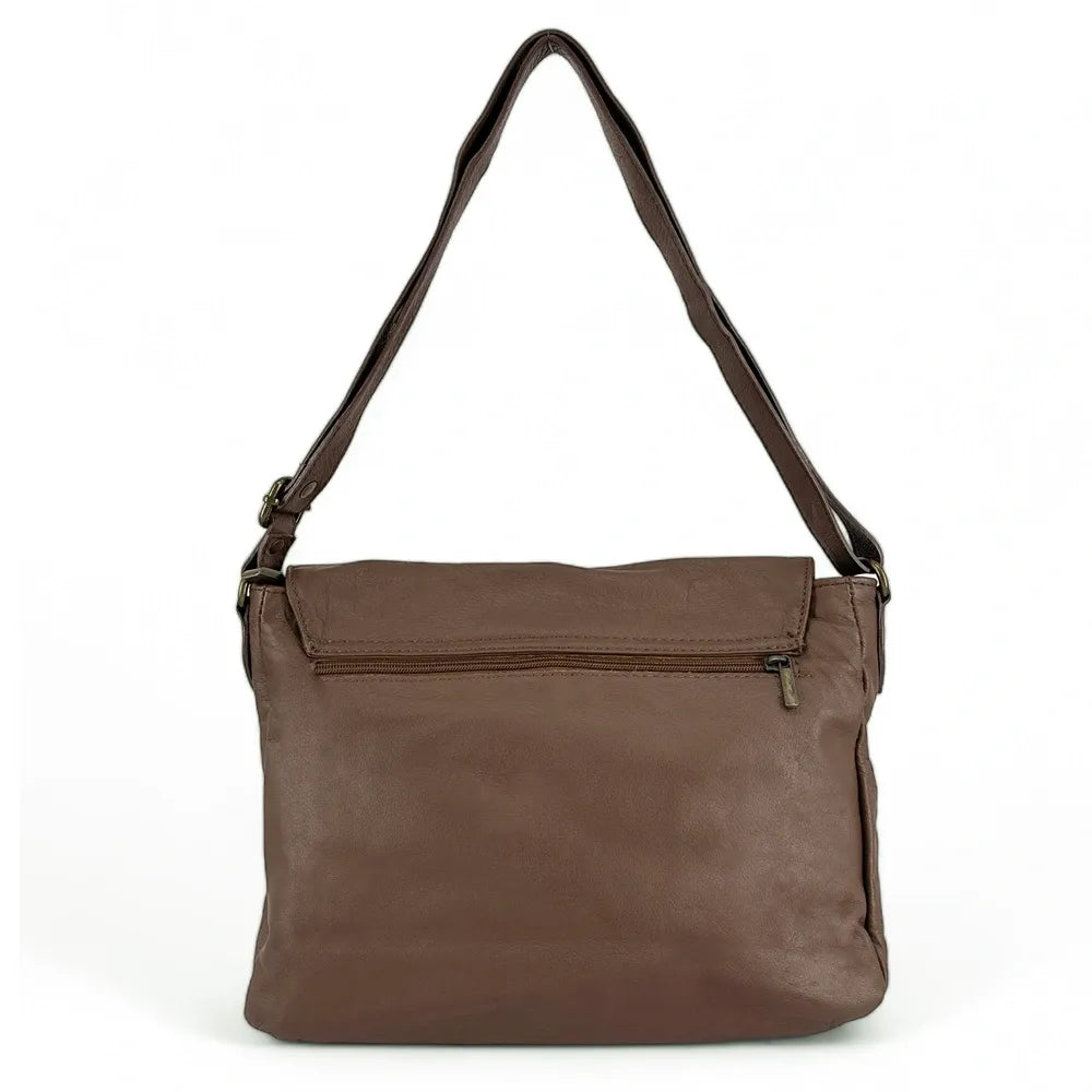Sac bandoulière en cuir lisse BUFFALO Taupe foncé
