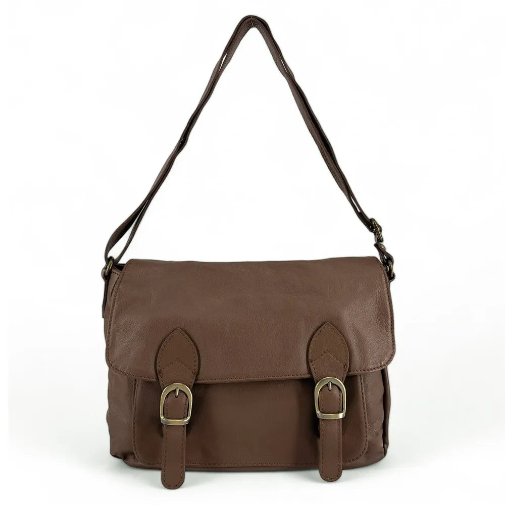 Sac bandoulière en cuir lisse BUFFALO Taupe foncé