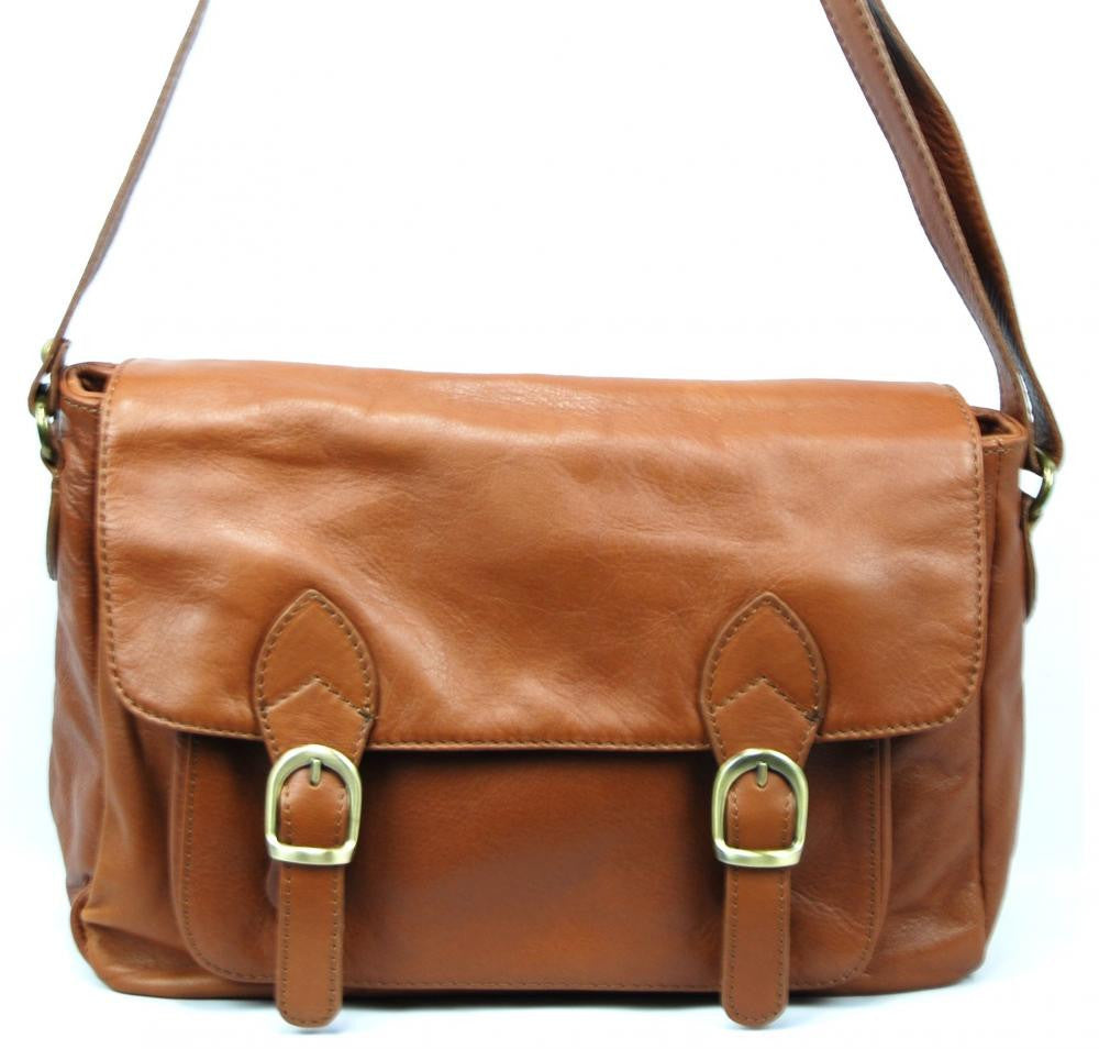 Sac bandoulière en cuir lisse BUFFALO Cognac foncé