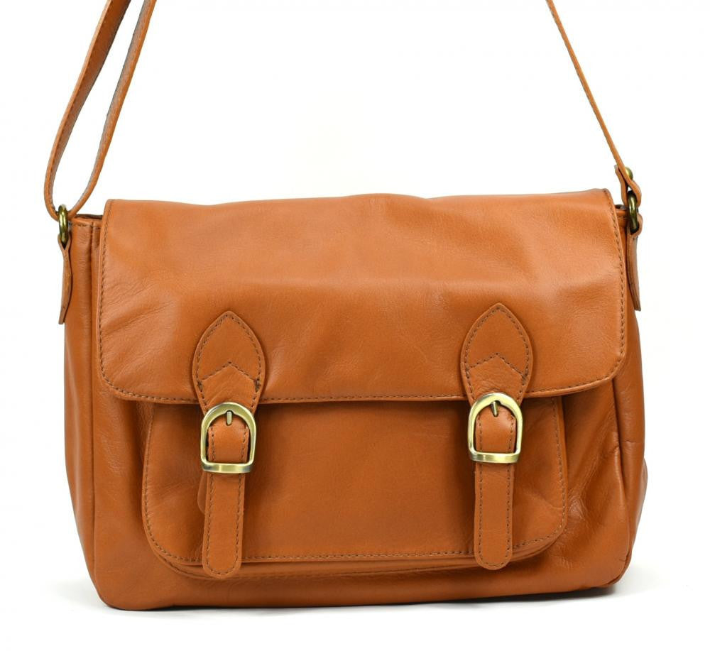 Sac bandoulière en cuir lisse BUFFALO Cognac