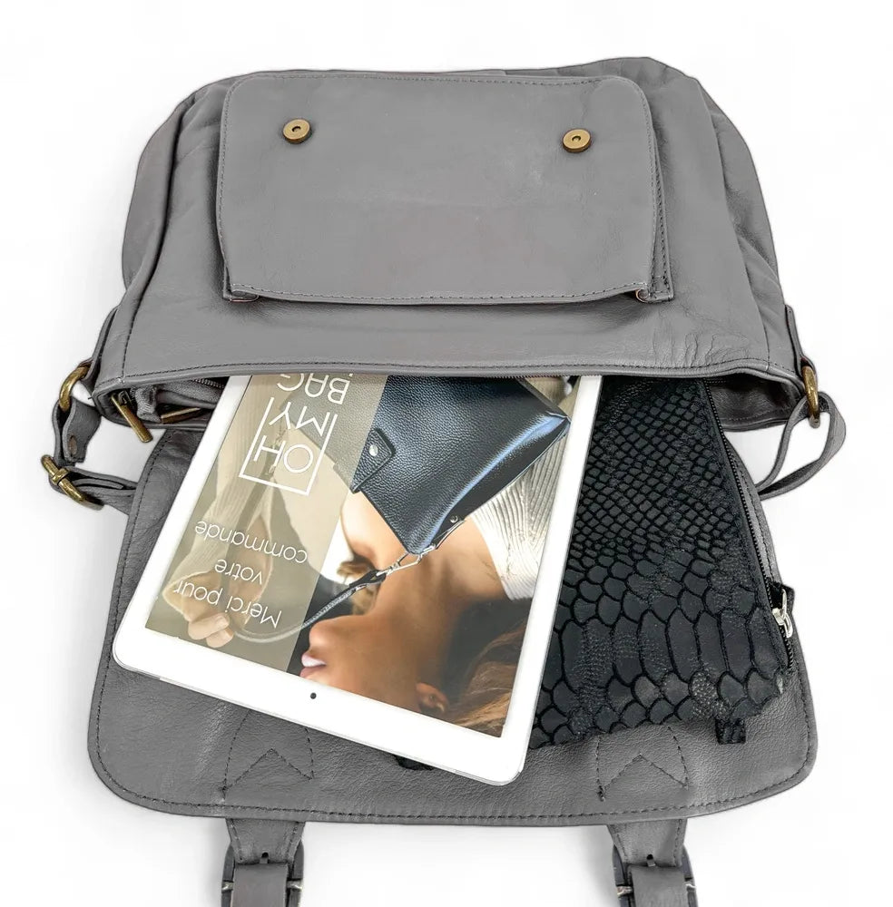 Sac bandoulière en cuir lisse BUFFALO Gris perle