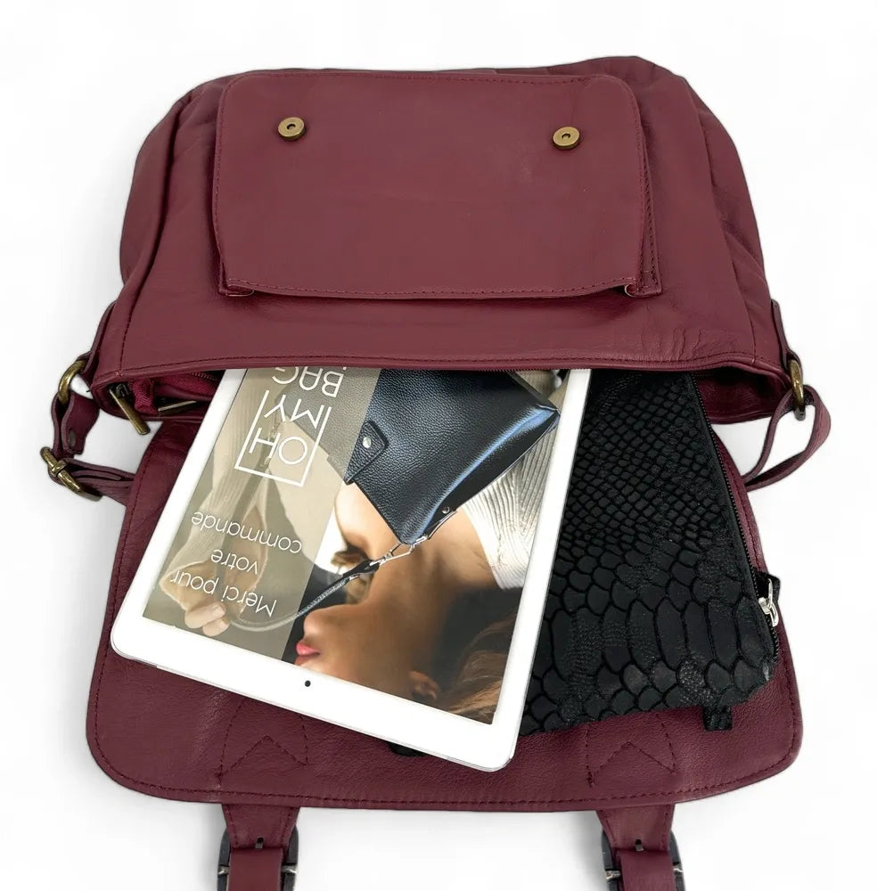 Sac bandoulière en cuir lisse BUFFALO Rouge bordeaux