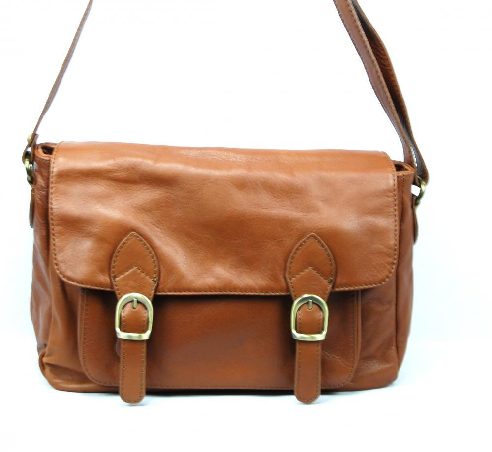 Sac bandoulière en cuir lisse BUFFALO Cognac foncé