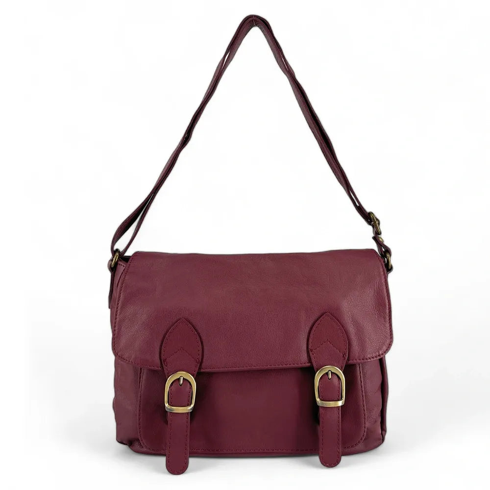Sac bandoulière en cuir lisse BUFFALO Rouge bordeaux