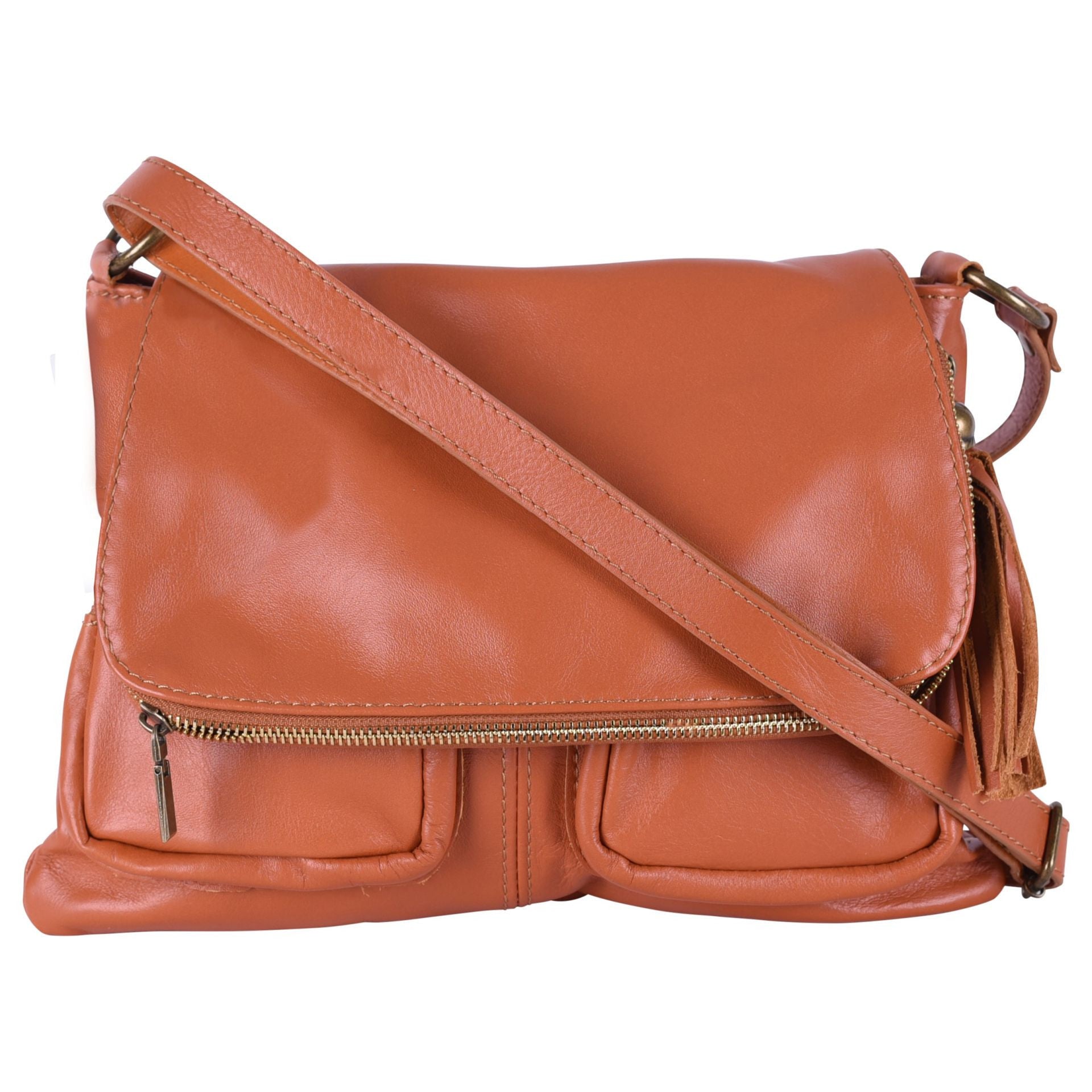 Sac bandoulière en cuir lisse LITTLE AVRIL Cognac