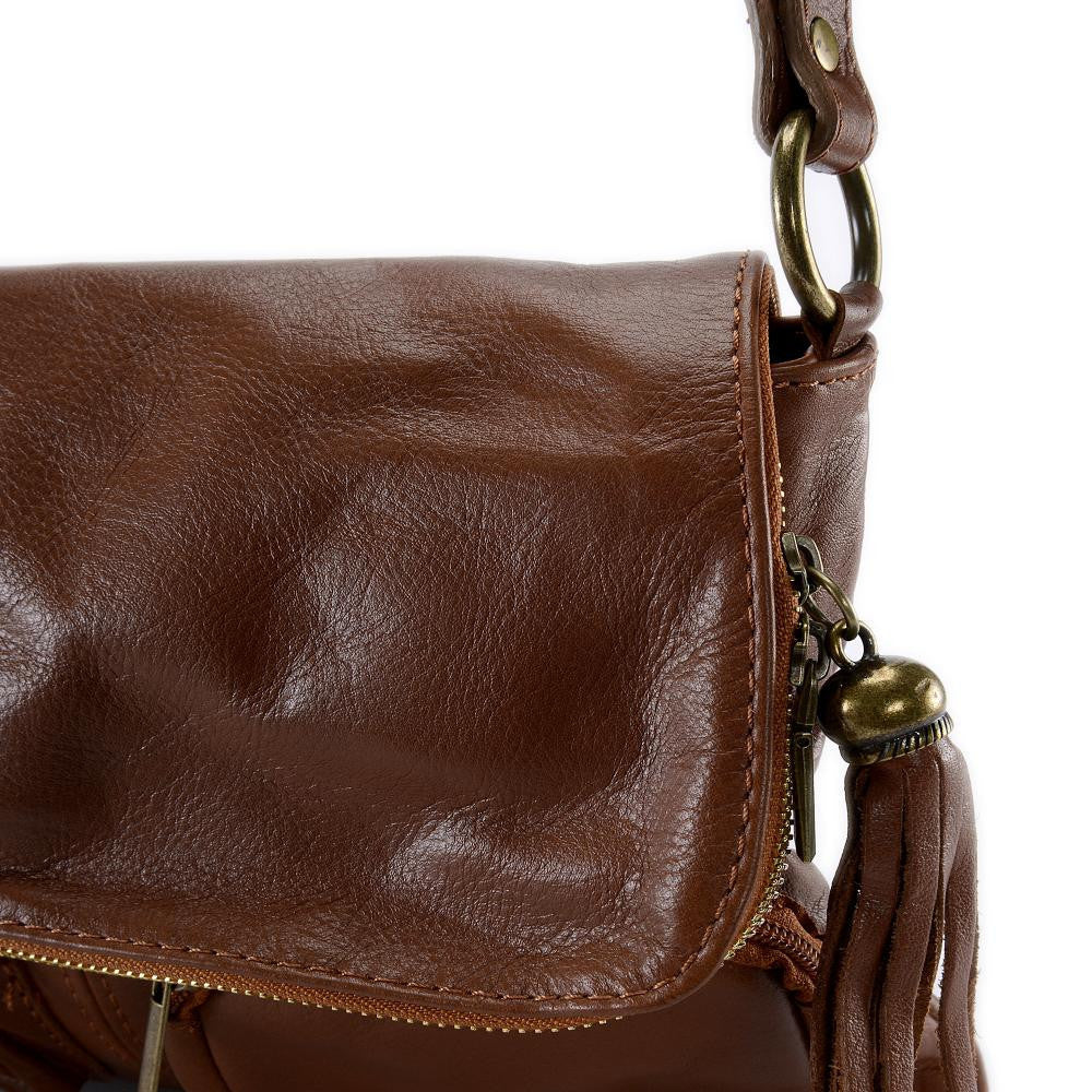 Sac bandoulière en cuir lisse LITTLE AVRIL Cognac foncé
