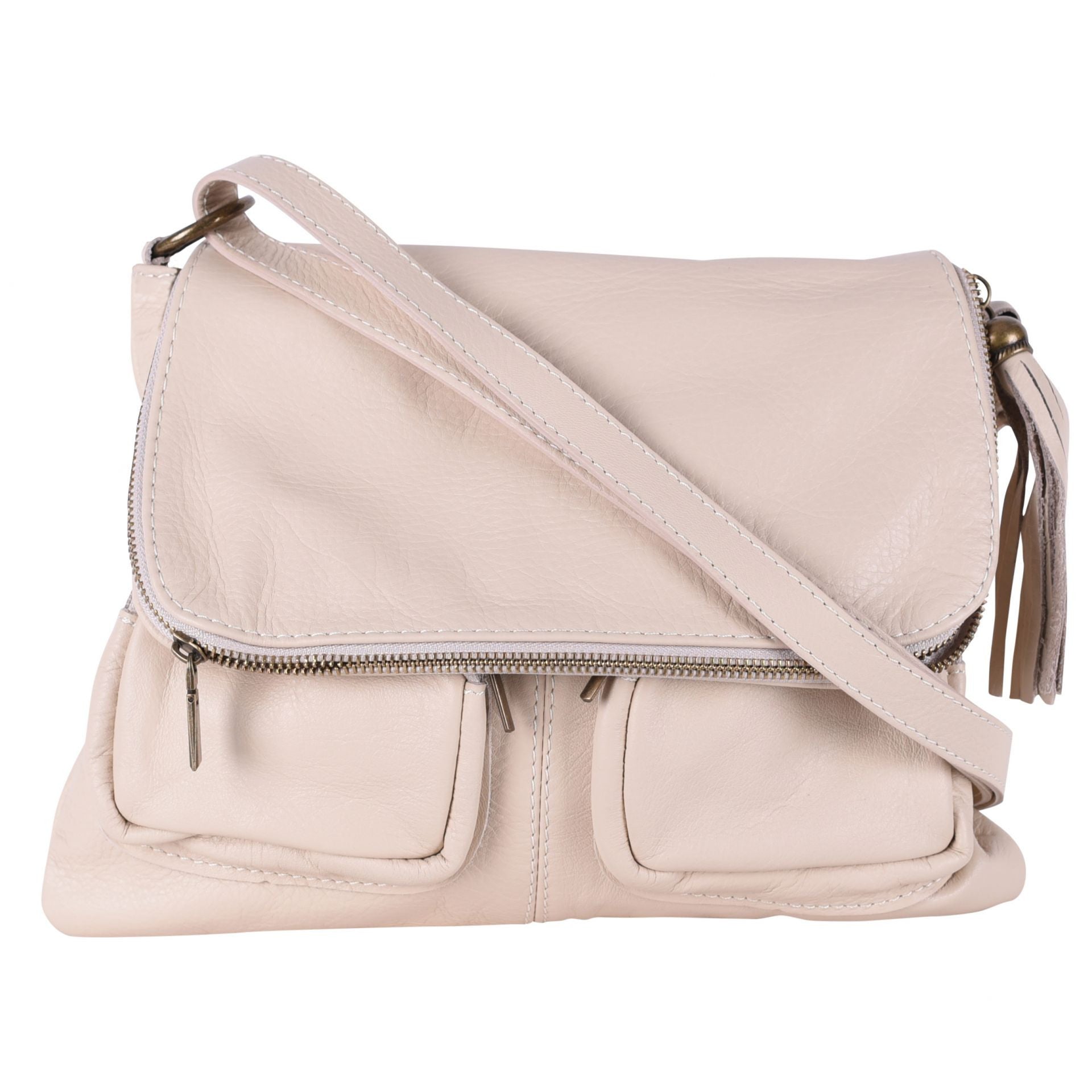 Sac bandoulière en cuir lisse LITTLE AVRIL Rose nude