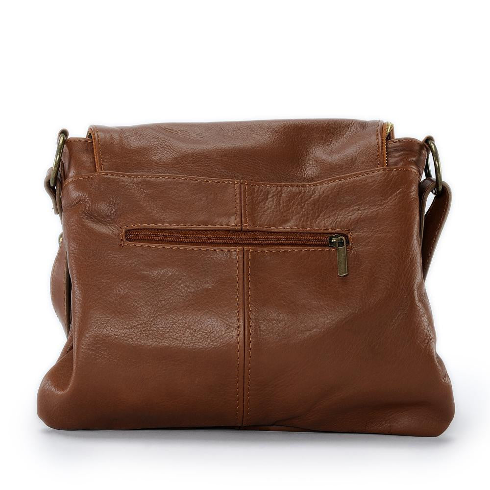 Sac bandoulière en cuir lisse LITTLE AVRIL Cognac foncé