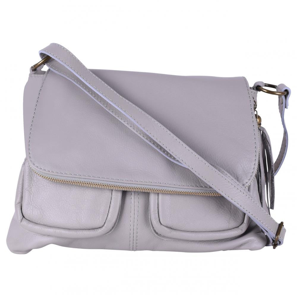 Sac bandoulière en cuir lisse LITTLE AVRIL Gris clair