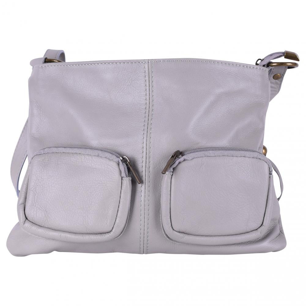 Sac bandoulière en cuir lisse LITTLE AVRIL Gris clair