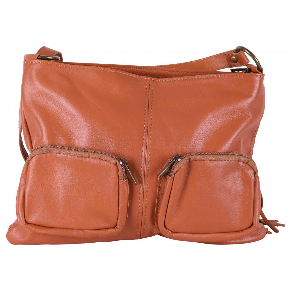 Sac bandoulière en cuir lisse LITTLE AVRIL Cognac