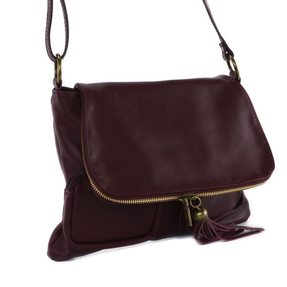 Sac bandoulière en cuir lisse LITTLE AVRIL Prune