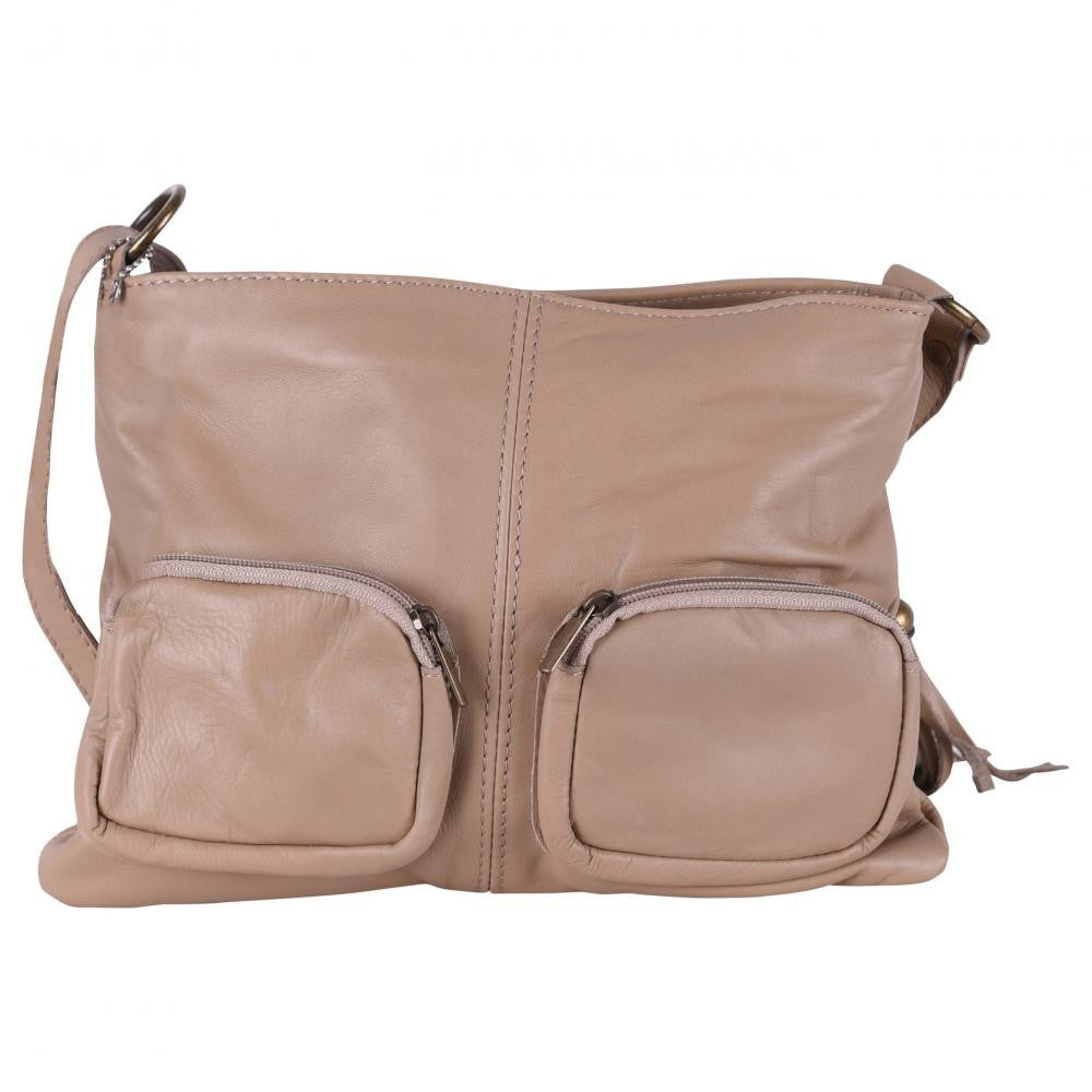 Sac bandoulière en cuir lisse LITTLE AVRIL Taupe