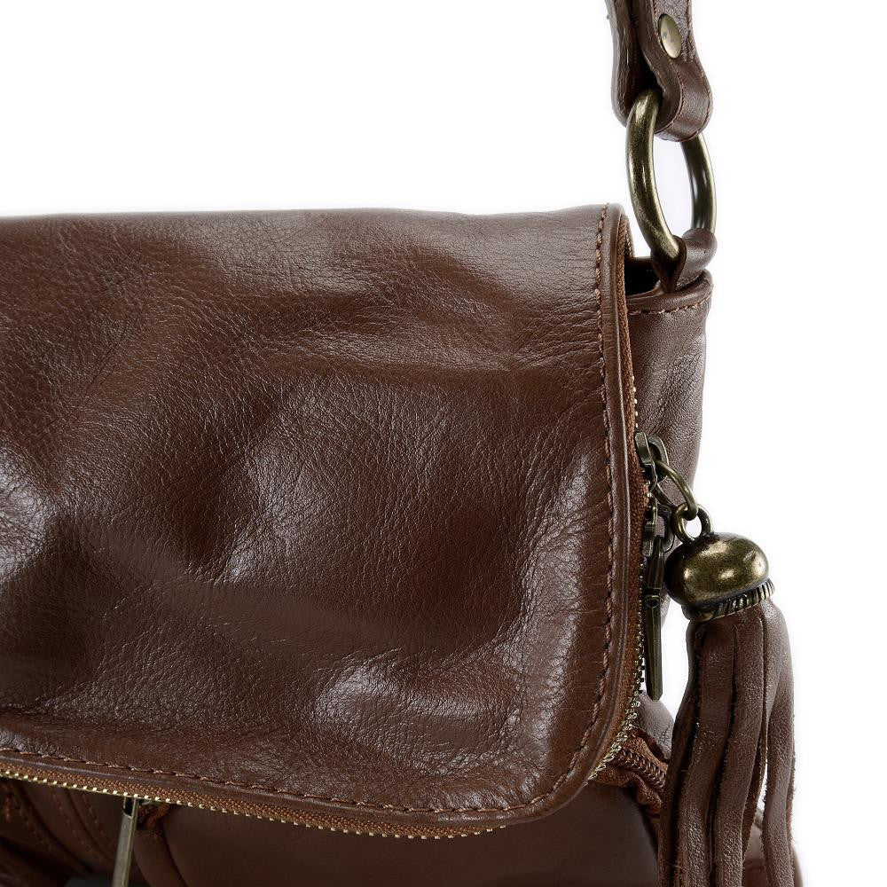 Sac bandoulière en cuir lisse LITTLE AVRIL Châtaigne