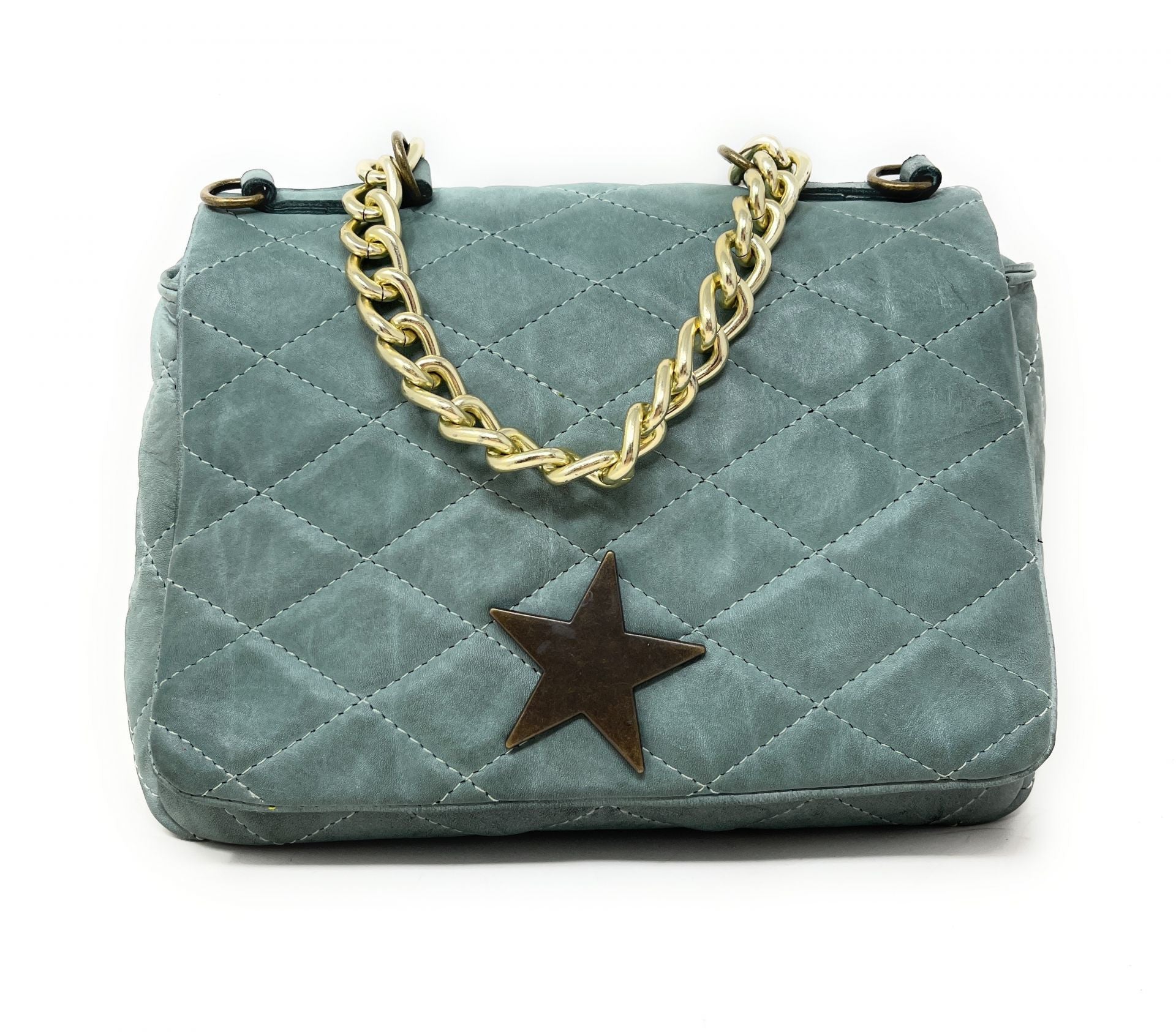 Sac à main en cuir vintage matelassé MISS ANGELINA Céladon