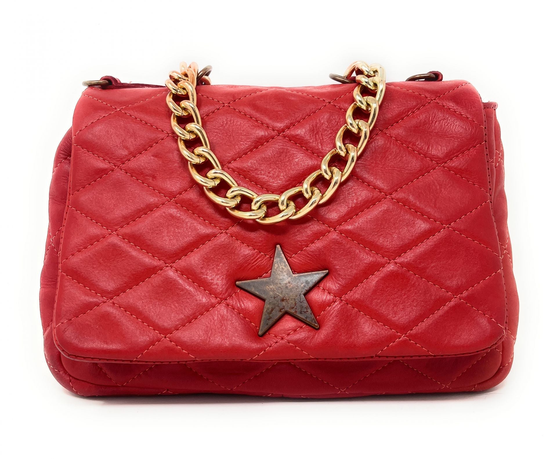 Sac à main en cuir vintage matelassé MISS ANGELINA Rouge garance