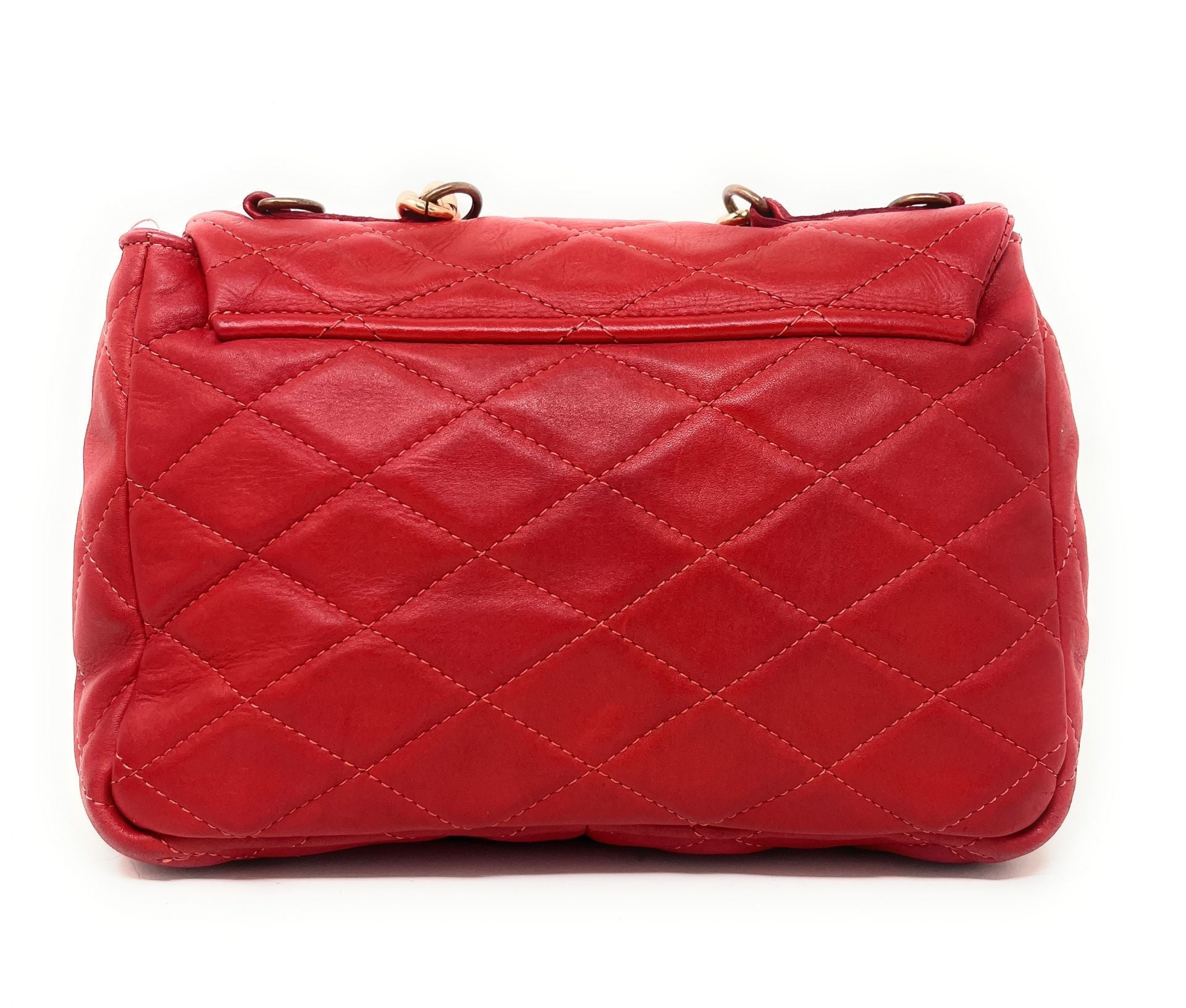 Sac à main en cuir vintage matelassé MISS ANGELINA Rouge garance