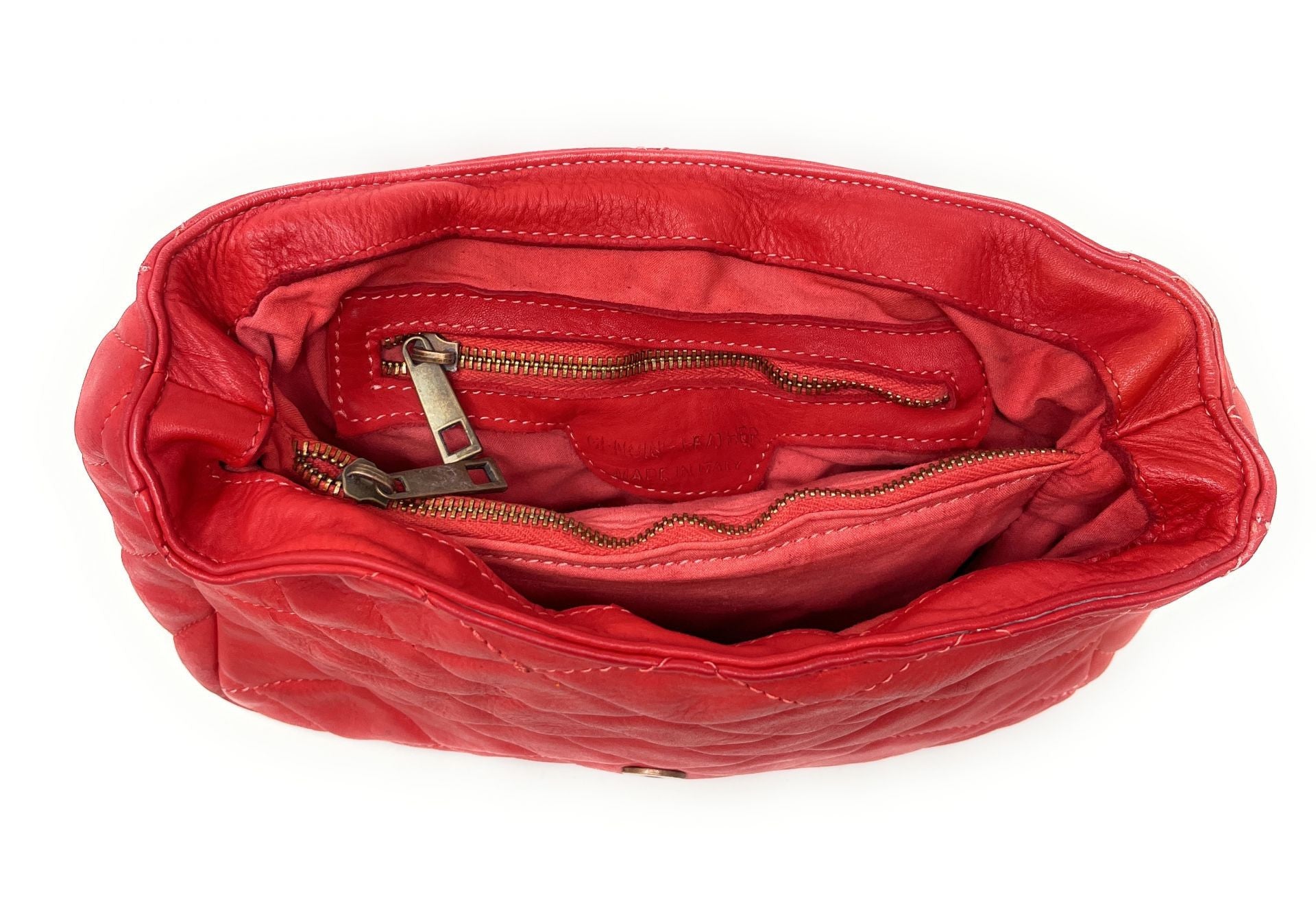 Sac à main en cuir vintage matelassé MISS ANGELINA Rouge garance