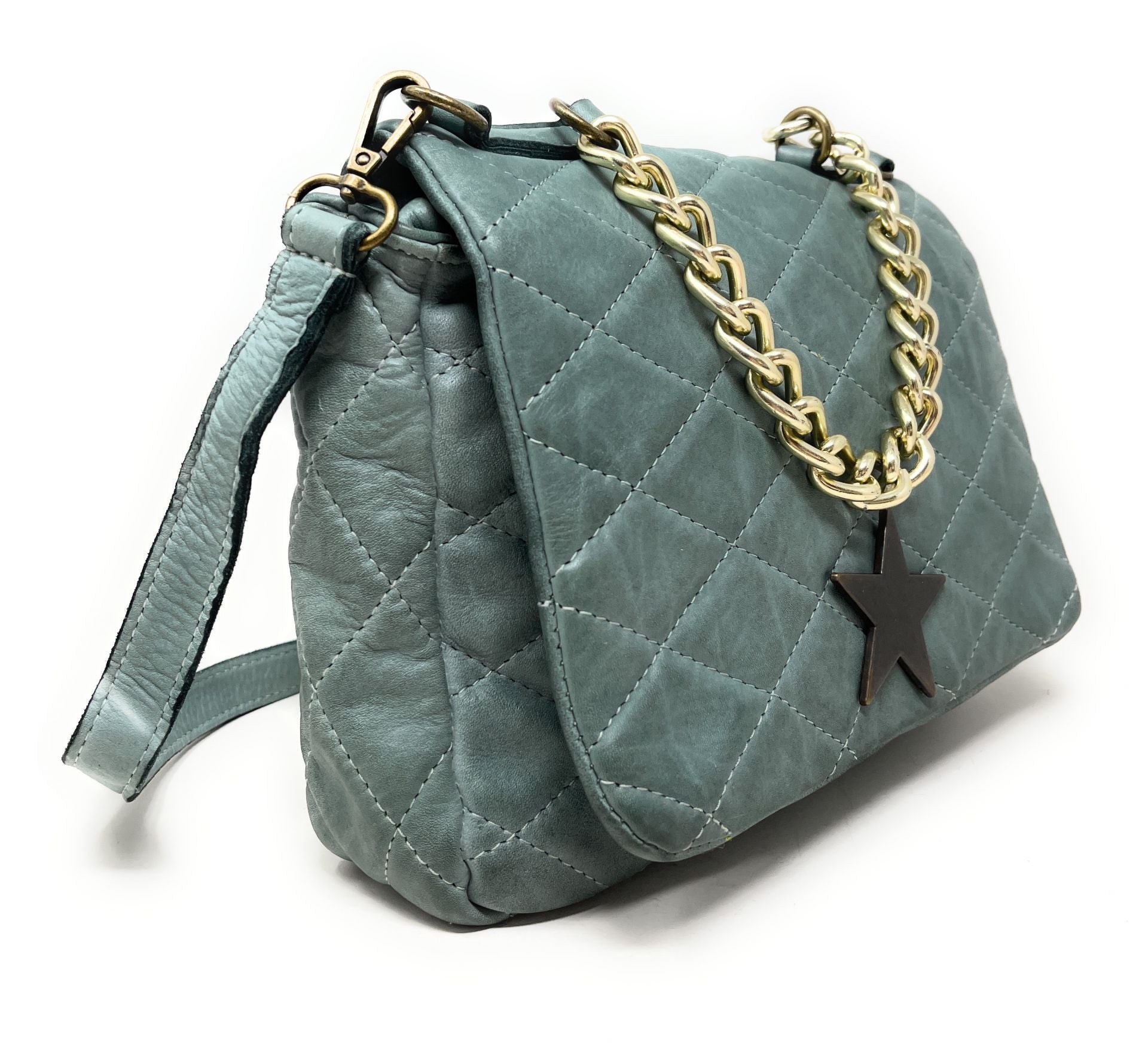 Sac à main en cuir vintage matelassé MISS ANGELINA Céladon