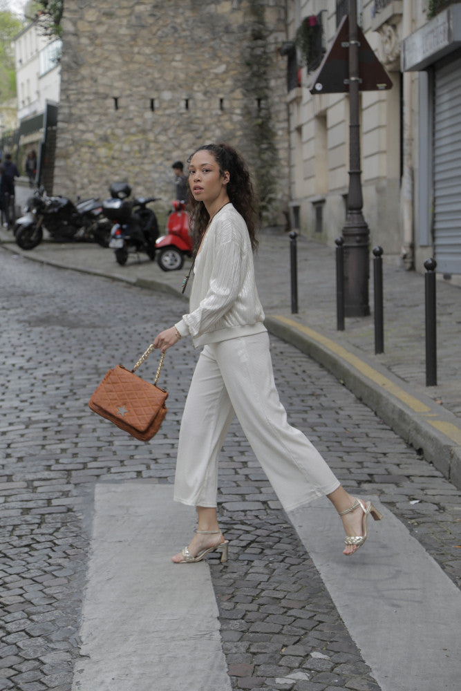 Sac à main en cuir vintage matelassé MISS ANGELINA Cognac