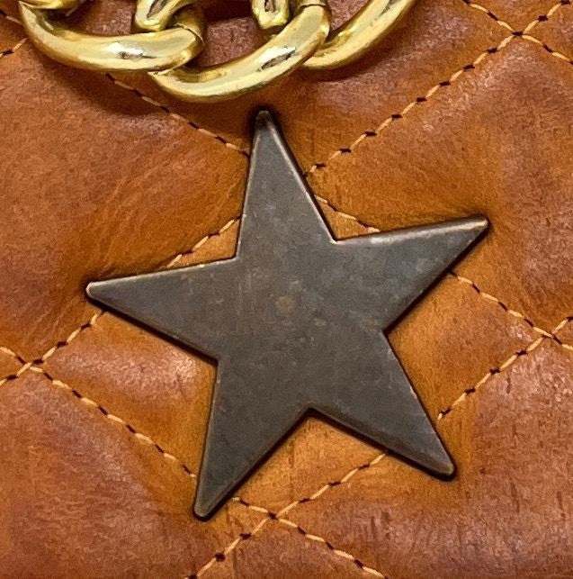 Sac à main en cuir vintage matelassé MISS ANGELINA Cognac