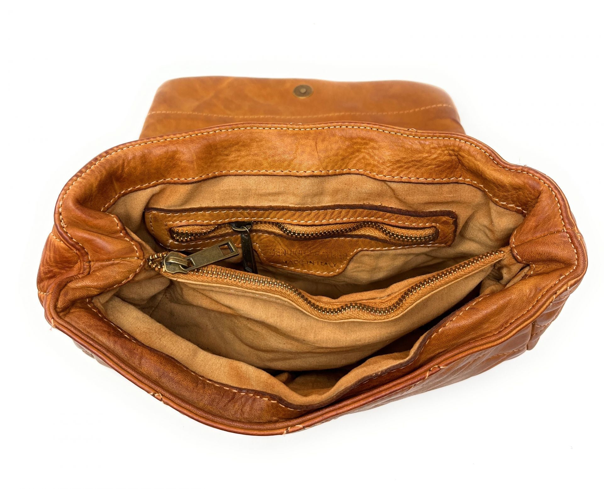 Sac à main en cuir vintage matelassé MISS ANGELINA Cognac
