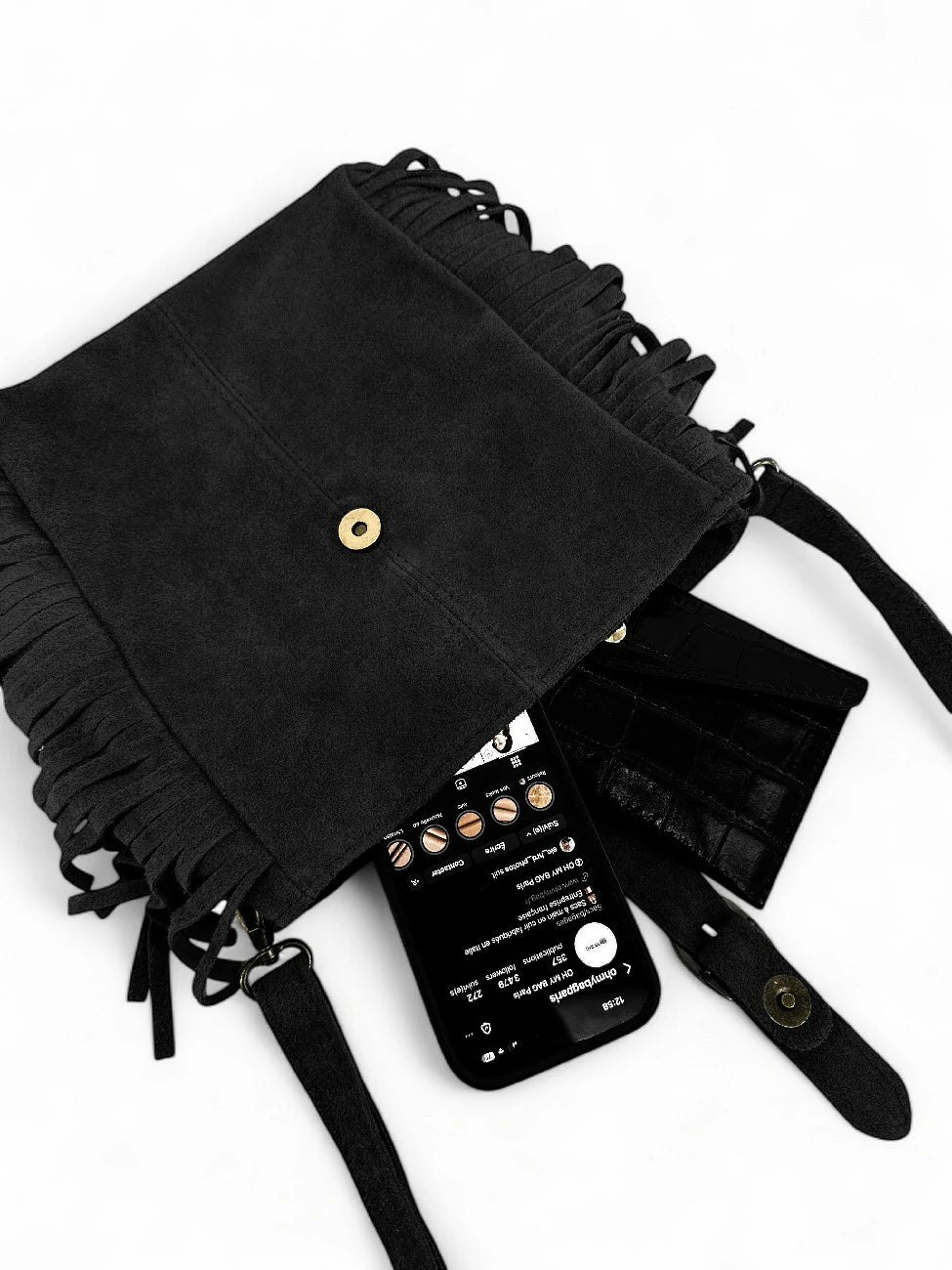 CHEYENNE Black Suede Crossbody Bag